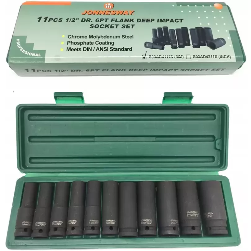 Bộ khẩu dài cho súng vặn ốc 1/2", 11 chi tiết (10 - 24 mm)